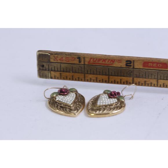 90s Heart Earrings, With Roses, Pearls Earrings, Accessories, Fashion, Design, - Picture 3 of 3